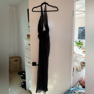 Black Lace Halter Maxi Gown